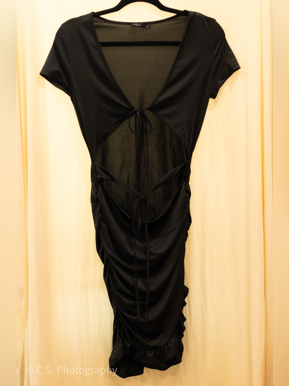 SHEIN Black Midi Dress with Tie Front